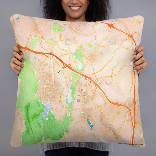 Person holding 22x22 Custom Aliso Viejo California Map Throw Pillow in Watercolor