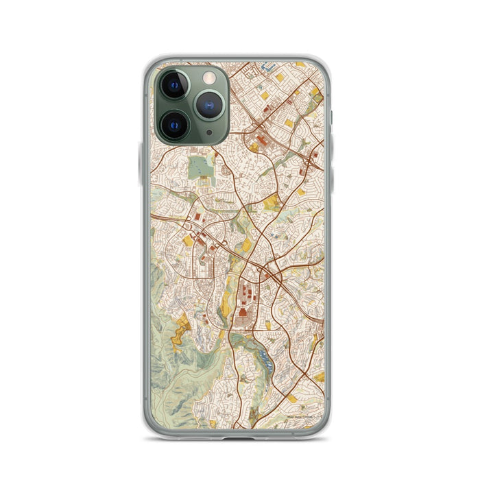 Custom iPhone 11 Pro Aliso Viejo California Map Phone Case in Woodblock
