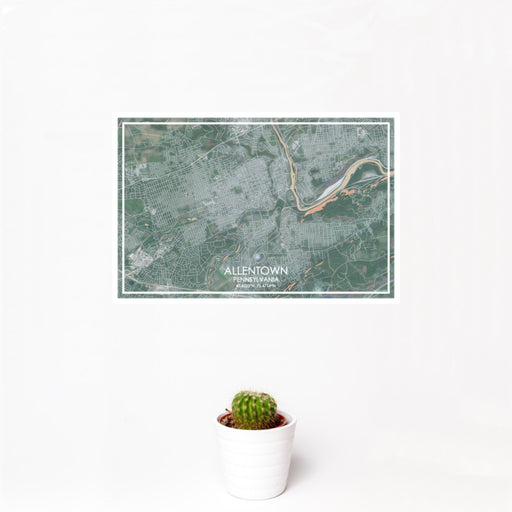 12x18 Allentown Pennsylvania Map Print Landscape Orientation in Afternoon Style With Small Cactus Plant in White Planter