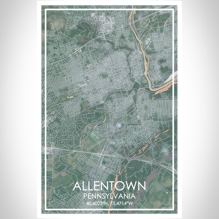 Allentown Pennsylvania Map Print Portrait Orientation in Afternoon Style With Shaded Background