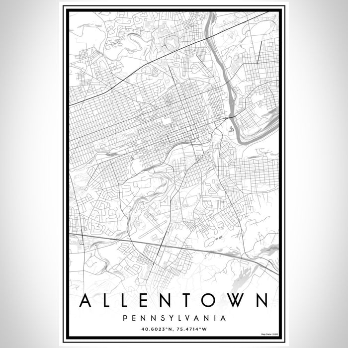 Allentown Pennsylvania Map Print Portrait Orientation in Classic Style With Shaded Background