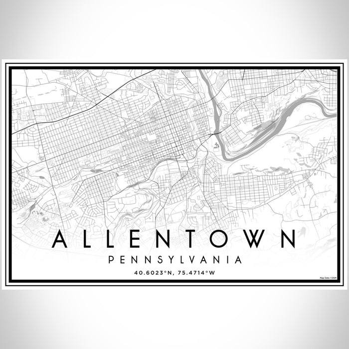 Allentown Pennsylvania Map Print Landscape Orientation in Classic Style With Shaded Background