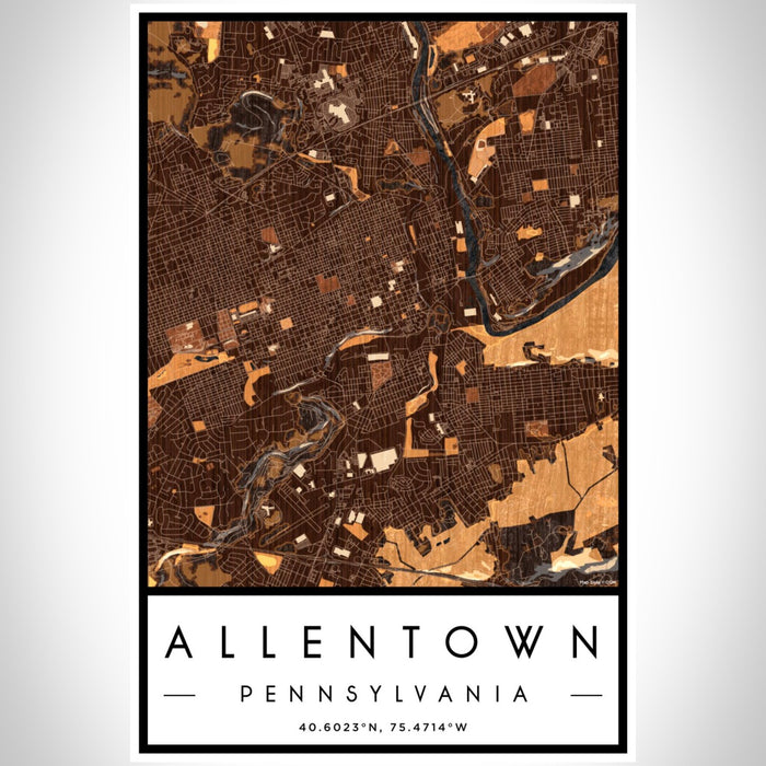 Allentown Pennsylvania Map Print Portrait Orientation in Ember Style With Shaded Background
