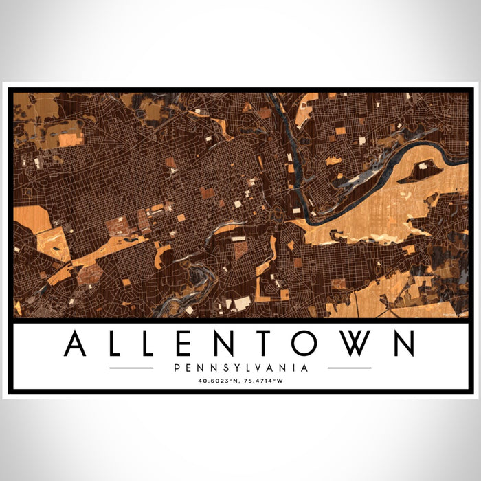 Allentown Pennsylvania Map Print Landscape Orientation in Ember Style With Shaded Background