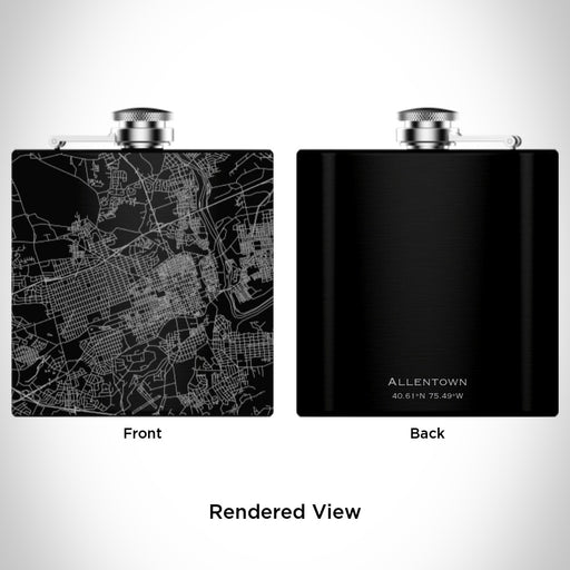 Rendered View of Allentown Pennsylvania Map Engraving on 6oz Stainless Steel Flask in Black
