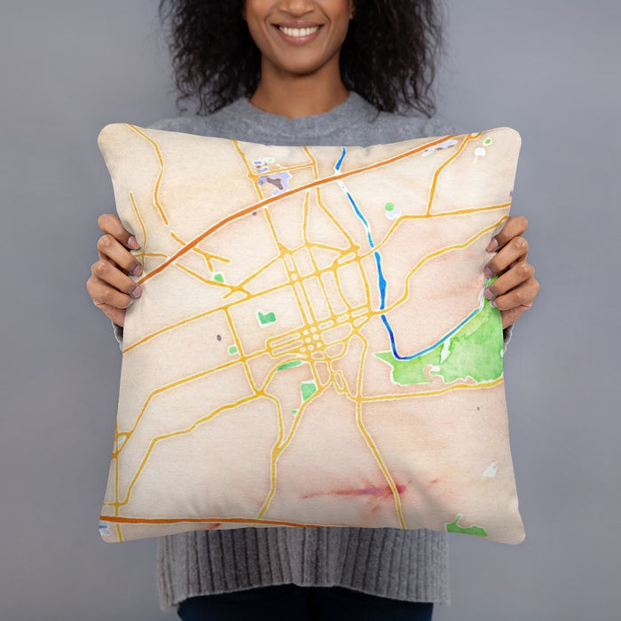 Person holding 18x18 Custom Allentown Pennsylvania Map Throw Pillow in Watercolor
