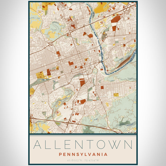 Allentown Pennsylvania Map Print Portrait Orientation in Woodblock Style With Shaded Background