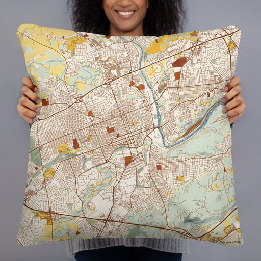 Person holding 22x22 Custom Allentown Pennsylvania Map Throw Pillow in Woodblock