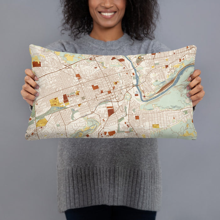 Person holding 20x12 Custom Allentown Pennsylvania Map Throw Pillow in Woodblock