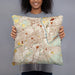 Person holding 18x18 Custom Allentown Pennsylvania Map Throw Pillow in Woodblock