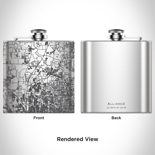 Rendered View of Alliance Texas Map Engraving on 6oz Stainless Steel Flask
