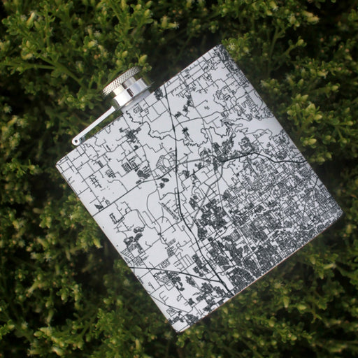 Alliance Texas Custom Engraved City Map Inscription Coordinates on 6oz Stainless Steel Flask in White