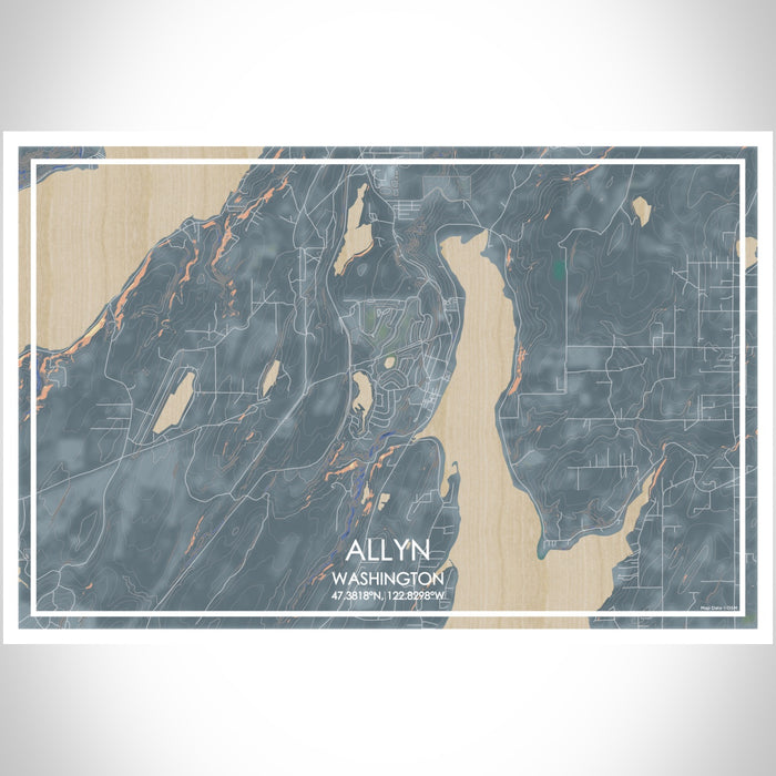 Allyn Washington Map Print Landscape Orientation in Afternoon Style With Shaded Background