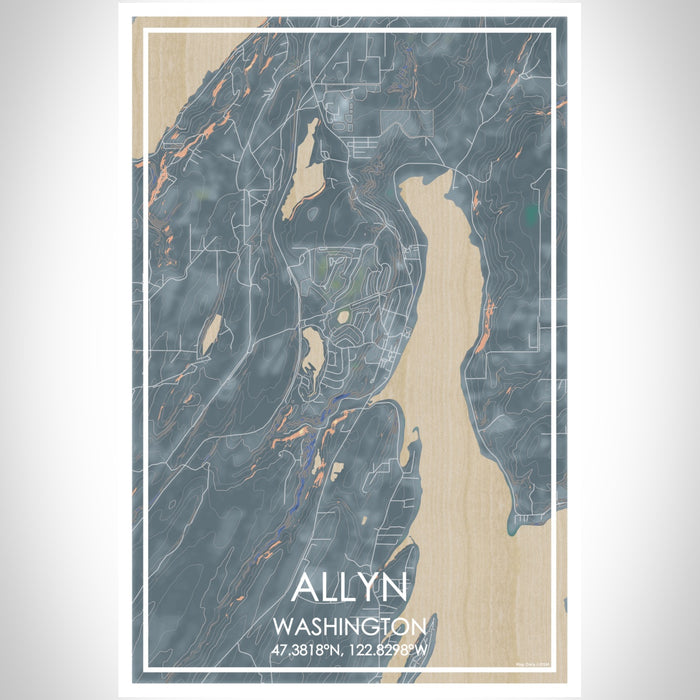 Allyn Washington Map Print Portrait Orientation in Afternoon Style With Shaded Background