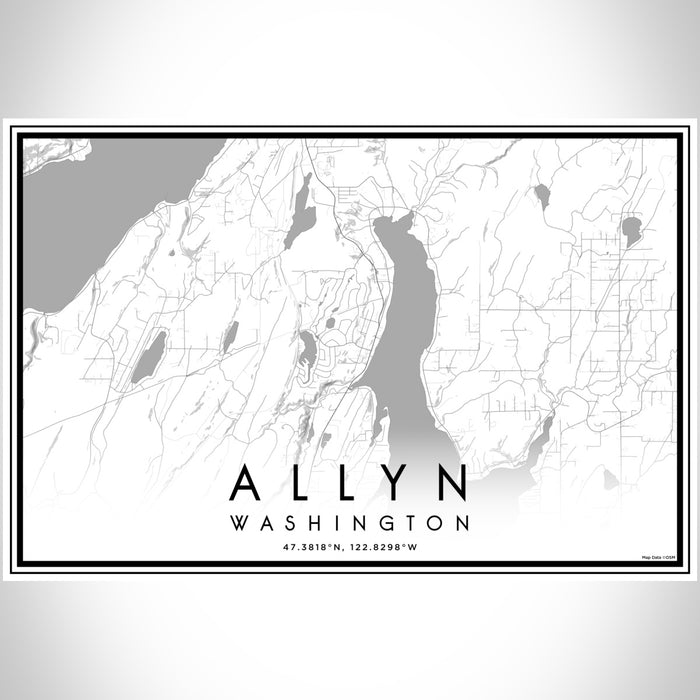 Allyn Washington Map Print Landscape Orientation in Classic Style With Shaded Background