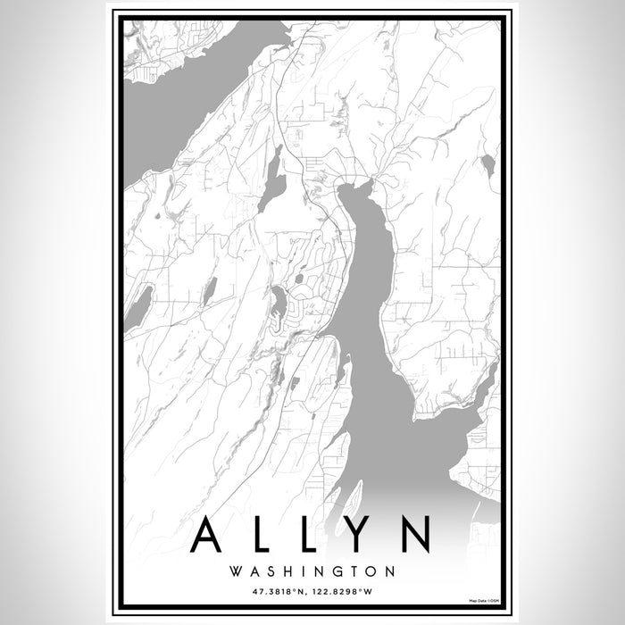 Allyn Washington Map Print Portrait Orientation in Classic Style With Shaded Background