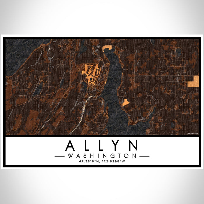 Allyn Washington Map Print Landscape Orientation in Ember Style With Shaded Background