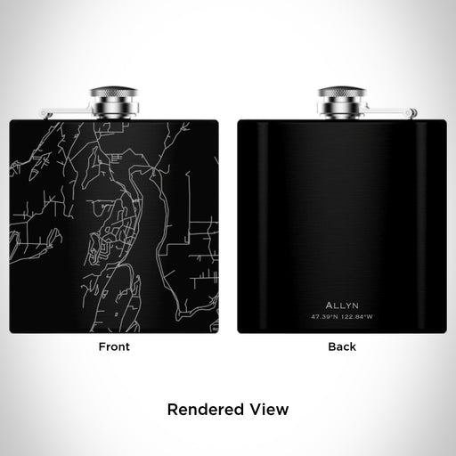 Rendered View of Allyn Washington Map Engraving on 6oz Stainless Steel Flask in Black