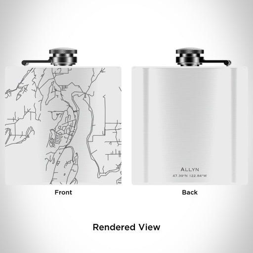 Rendered View of Allyn Washington Map Engraving on 6oz Stainless Steel Flask in White