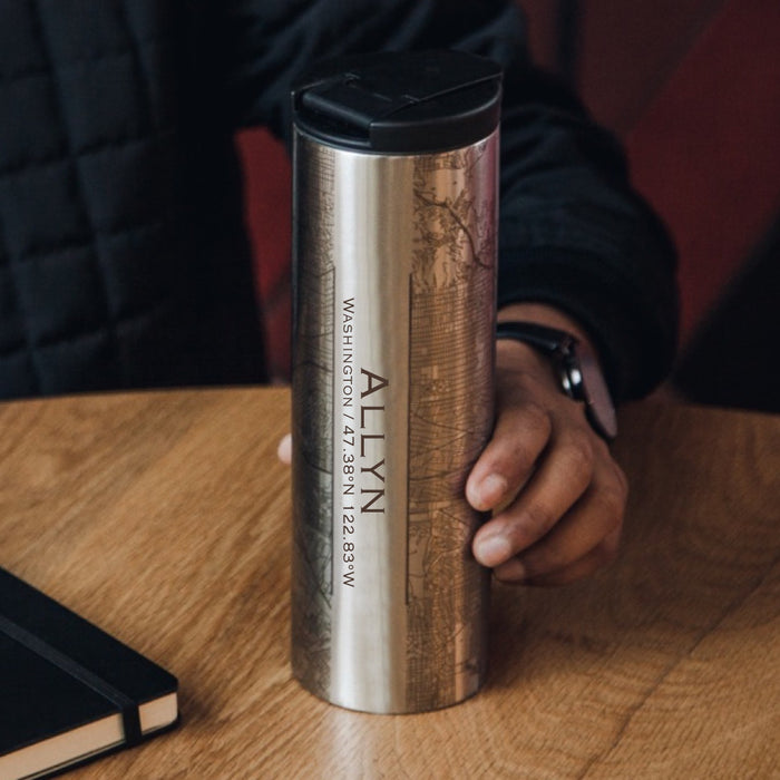 Allyn Washington Custom Engraved City Map Inscription Coordinates on 17oz Stainless Steel Insulated Tumbler