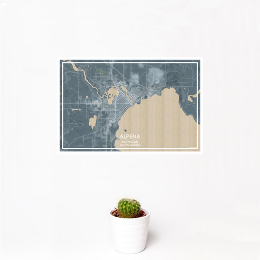 12x18 Alpena Michigan Map Print Landscape Orientation in Afternoon Style With Small Cactus Plant in White Planter