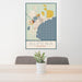 24x36 Alpena Michigan Map Print Portrait Orientation in Woodblock Style Behind 2 Chairs Table and Potted Plant