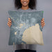 Person holding 18x18 Custom Alpena Michigan Map Throw Pillow in Afternoon