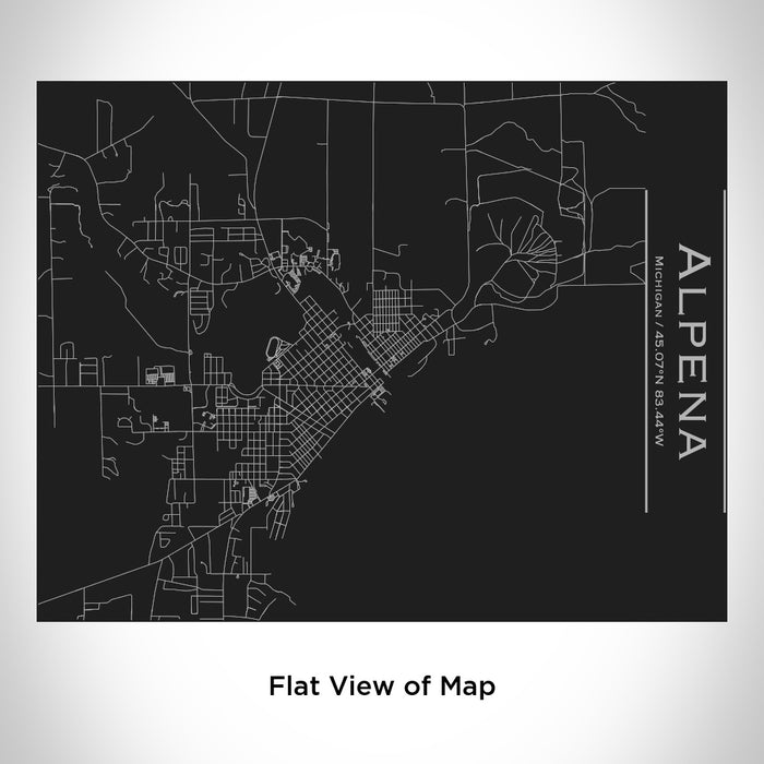 Rendered View of Alpena Michigan Map Engraving on 20oz Stainless Steel Insulated Bottle with Bamboo Top in Black