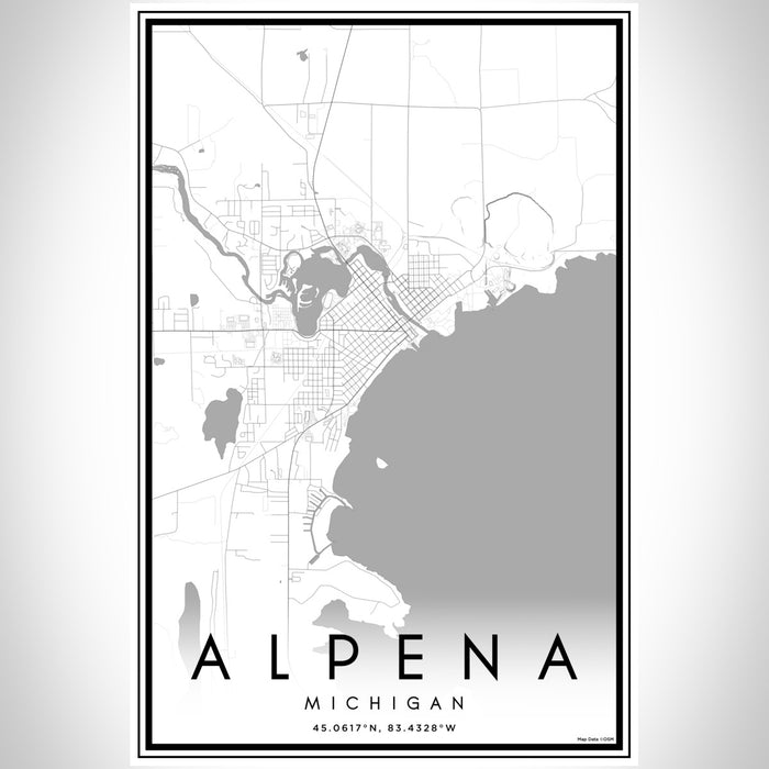 Alpena Michigan Map Print Portrait Orientation in Classic Style With Shaded Background