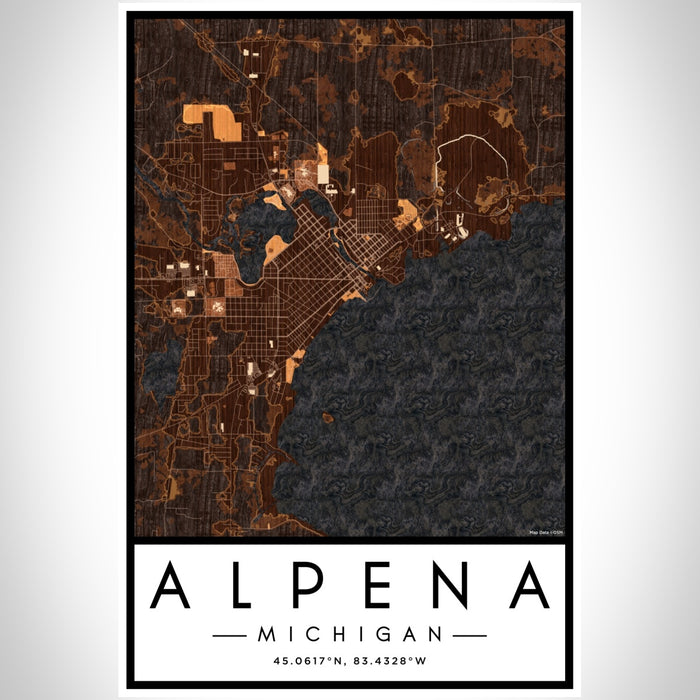 Alpena Michigan Map Print Portrait Orientation in Ember Style With Shaded Background