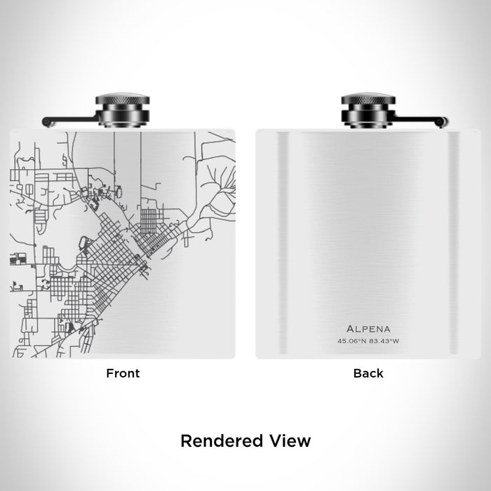 Rendered View of Alpena Michigan Map Engraving on 6oz Stainless Steel Flask in White