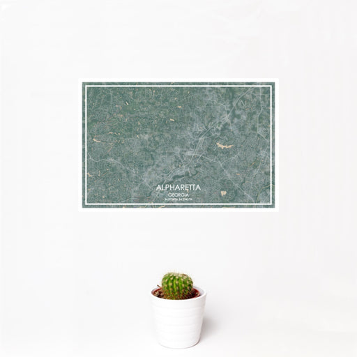 12x18 Alpharetta Georgia Map Print Landscape Orientation in Afternoon Style With Small Cactus Plant in White Planter