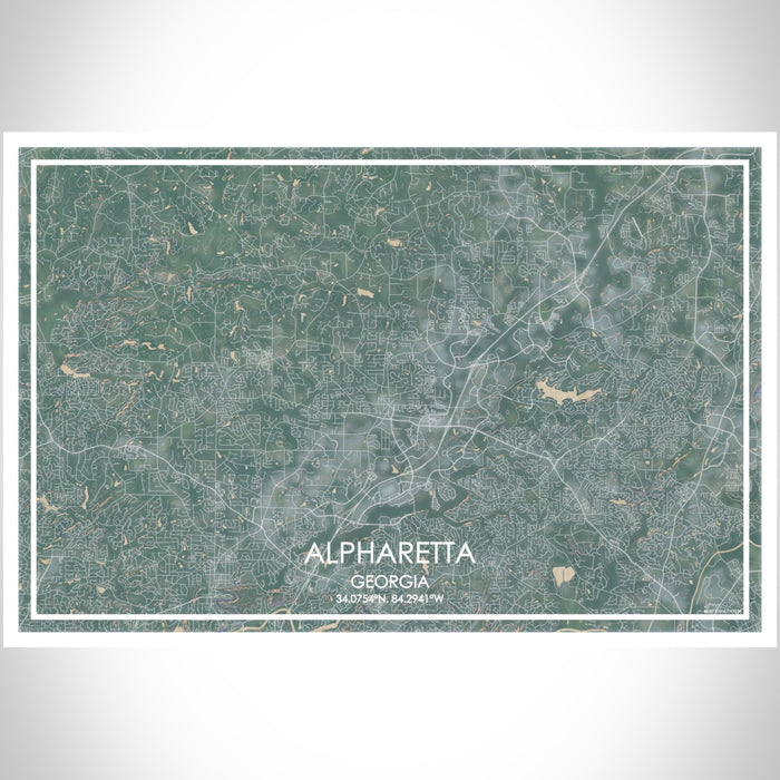 Alpharetta Georgia Map Print Landscape Orientation in Afternoon Style With Shaded Background