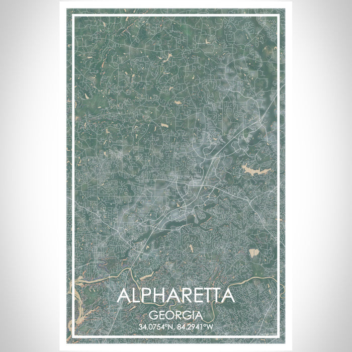 Alpharetta Georgia Map Print Portrait Orientation in Afternoon Style With Shaded Background