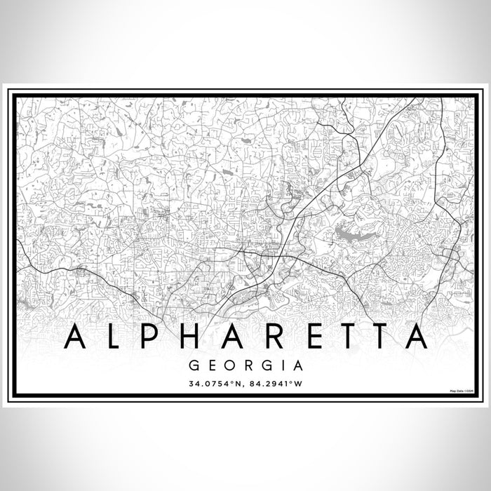 Alpharetta Georgia Map Print Landscape Orientation in Classic Style With Shaded Background