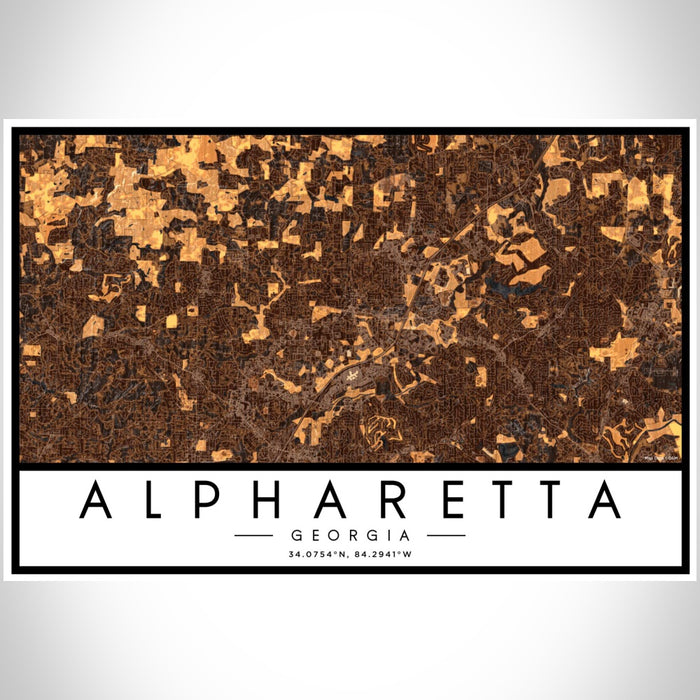 Alpharetta Georgia Map Print Landscape Orientation in Ember Style With Shaded Background