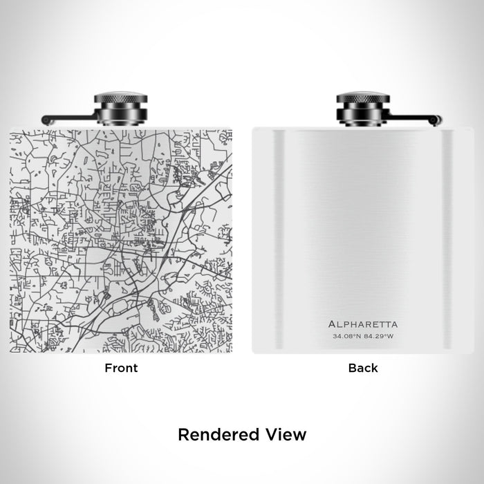 Rendered View of Alpharetta Georgia Map Engraving on 6oz Stainless Steel Flask in White