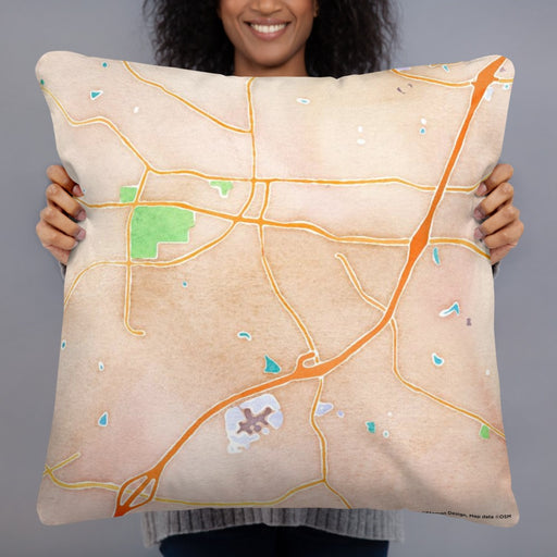 Person holding 22x22 Custom Alpharetta Georgia Map Throw Pillow in Watercolor