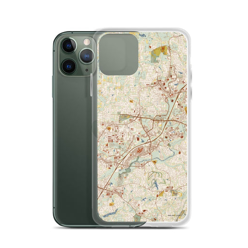 Custom Alpharetta Georgia Map Phone Case in Woodblock on Table with Laptop and Plant