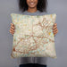 Person holding 18x18 Custom Alpharetta Georgia Map Throw Pillow in Woodblock