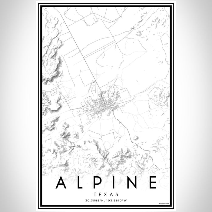 Alpine Texas Map Print Portrait Orientation in Classic Style With Shaded Background