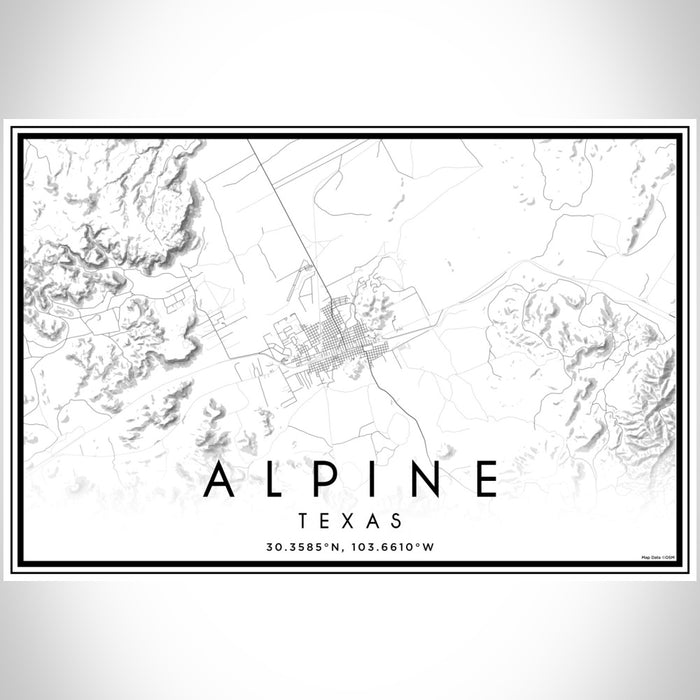Alpine Texas Map Print Landscape Orientation in Classic Style With Shaded Background