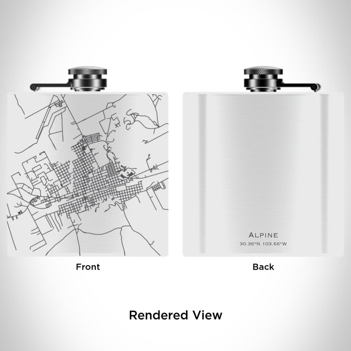 Rendered View of Alpine Texas Map Engraving on 6oz Stainless Steel Flask in White
