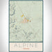 Alpine Texas Map Print Portrait Orientation in Woodblock Style With Shaded Background