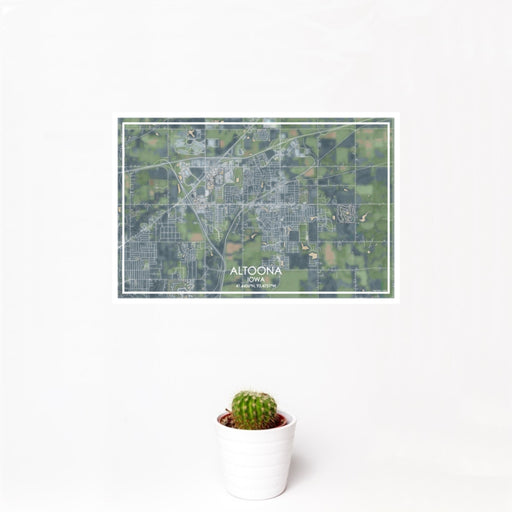 12x18 Altoona Iowa Map Print Landscape Orientation in Afternoon Style With Small Cactus Plant in White Planter