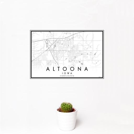 12x18 Altoona Iowa Map Print Landscape Orientation in Classic Style With Small Cactus Plant in White Planter