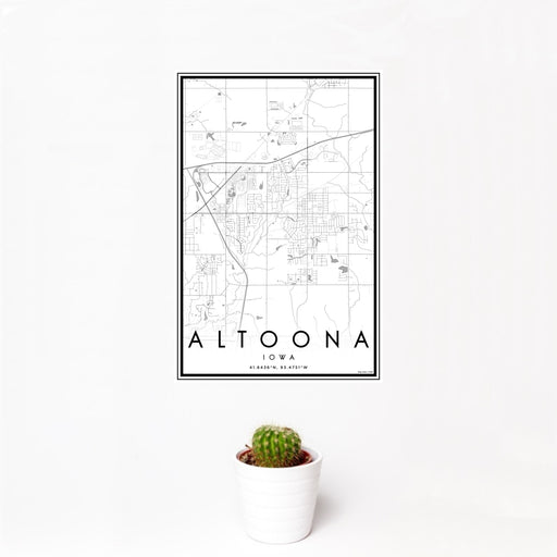12x18 Altoona Iowa Map Print Portrait Orientation in Classic Style With Small Cactus Plant in White Planter