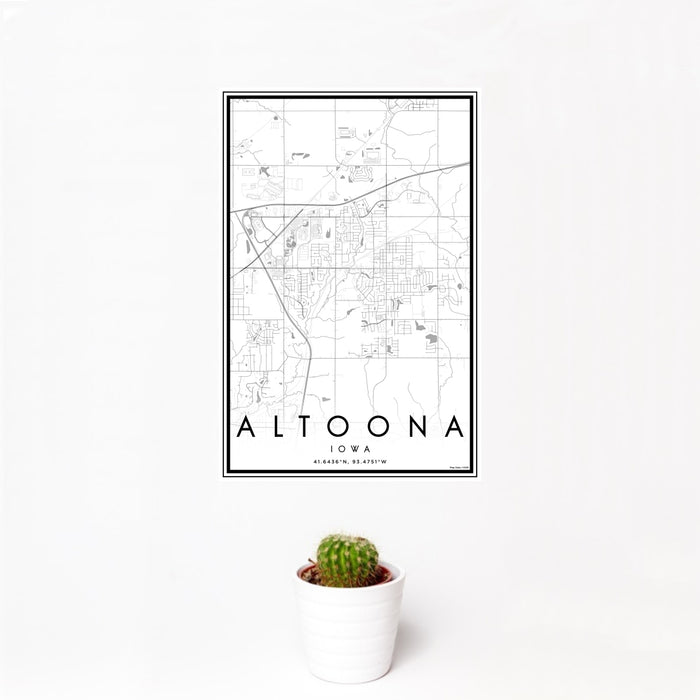 12x18 Altoona Iowa Map Print Portrait Orientation in Classic Style With Small Cactus Plant in White Planter