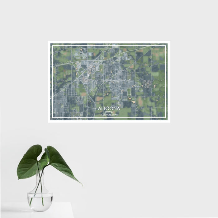 16x24 Altoona Iowa Map Print Landscape Orientation in Afternoon Style With Tropical Plant Leaves in Water