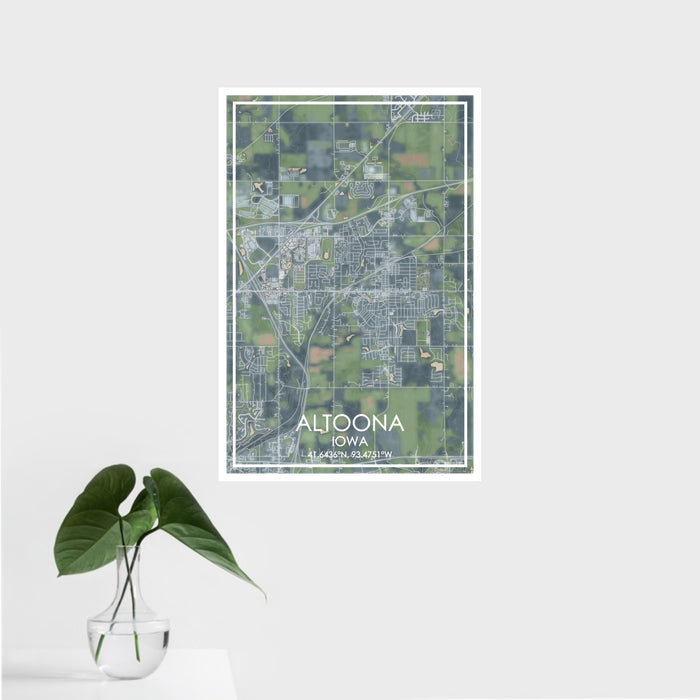 16x24 Altoona Iowa Map Print Portrait Orientation in Afternoon Style With Tropical Plant Leaves in Water